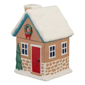 Holiday Time 57-Oz Gingerbread House Glazed Earthenware Ceramic Treat Jar with Lid - Multicolor