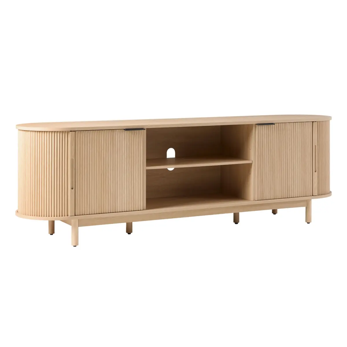 Walker Edison Large Size MDF Wood Rectangular TV Stand - Reeded Front, Soft-Closing Mechanism, 22x15.75x70.38 in Coastal Oak Indoor Furniture (Model WECHL21704CO1), Modern Tv Stands, Television Console Table, Tv Console Cabinet