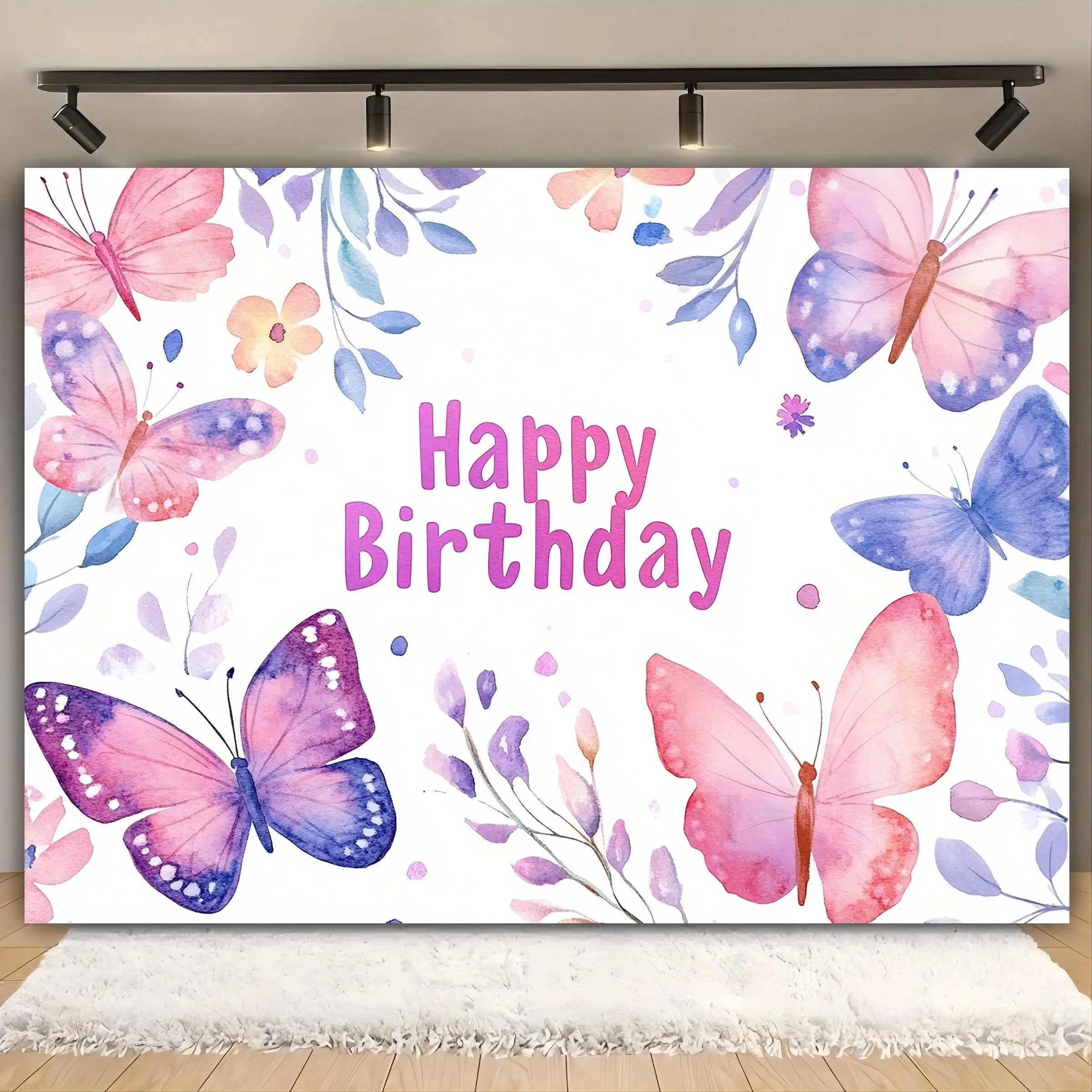Butterfly Pattern Happy Birthday Banner, 1 Count Colorful Butterfly Birthday Party Banner, Indoor & Outdoor Birthday Decoration, Photo Props Background Cloth