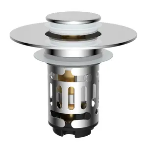 Hibbent Upgraded 3 in 1 Bathroom Sink Drain Strainer, Universal Pop Up Stopper with Removable Stainless Steel Filter Basket Hair Catcher, Sink Plug for 1.1''~2.36'' Basin, Brass Bullet Core, Chrome