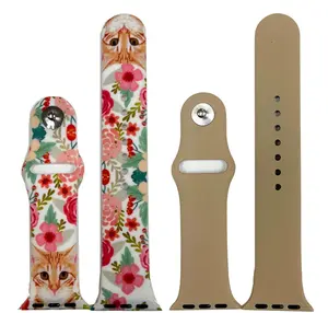 Olivia Pratt 2 Pack Silicone Watch Band - Flowers Cats and Solid Color