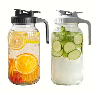 Vintage Half Gallon Mason Jar Pitcher Large 64 oz Wide Mouth with Lid - 2 Quart Airtight Glass Jug for Water, Juice, Milk, Tea, Iced Coffee and Drinks