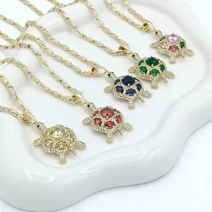 Yordy Goldstone Necklace - Cheerful Turtle Motif Chain for Women 14K Gold Veneer High-Quality 18-Inch Chain Elegant Accessory