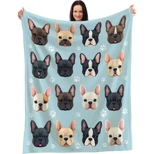 French Bulldog Lover's Blanket - Array of Adorable Frenchie Faces - Cozy and Warm Throw for Dog Enthusiasts - Perfect for Snuggling On The Couch - Ideal Gift for Pet Owners