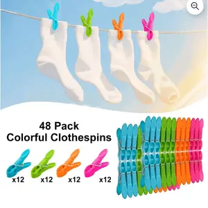 48Pcs Clothes Pegs, Colorful PP Clothes Pins, UV Resistance, Durable, Windproof, Stainless Steel Springs Laundry Clips for Clothesline, Laundries, Snack Packing Bag, No-mark Design