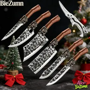 Kitchen chef knife set, high quality chef's knife; high hardness quality steel blade, sharp and durable; essential knives for home kitchen/dining room meat slicer knife; vegetable knife; fruit knife; butcher ; chicken deboning scissors, 7 pieces set.