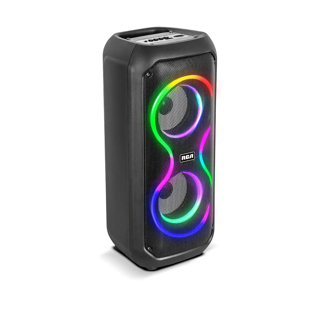 RCA STAGE-204 Dual 4" Bluetooth Speaker with LED Lights, FM Radio & Karaoke Function