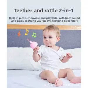 All-In-One Teether Molar Stick Nibbler, Food-Grade Silicone Cartoon Mushroom Rattle, Maternal Infant Supplies for Babies
