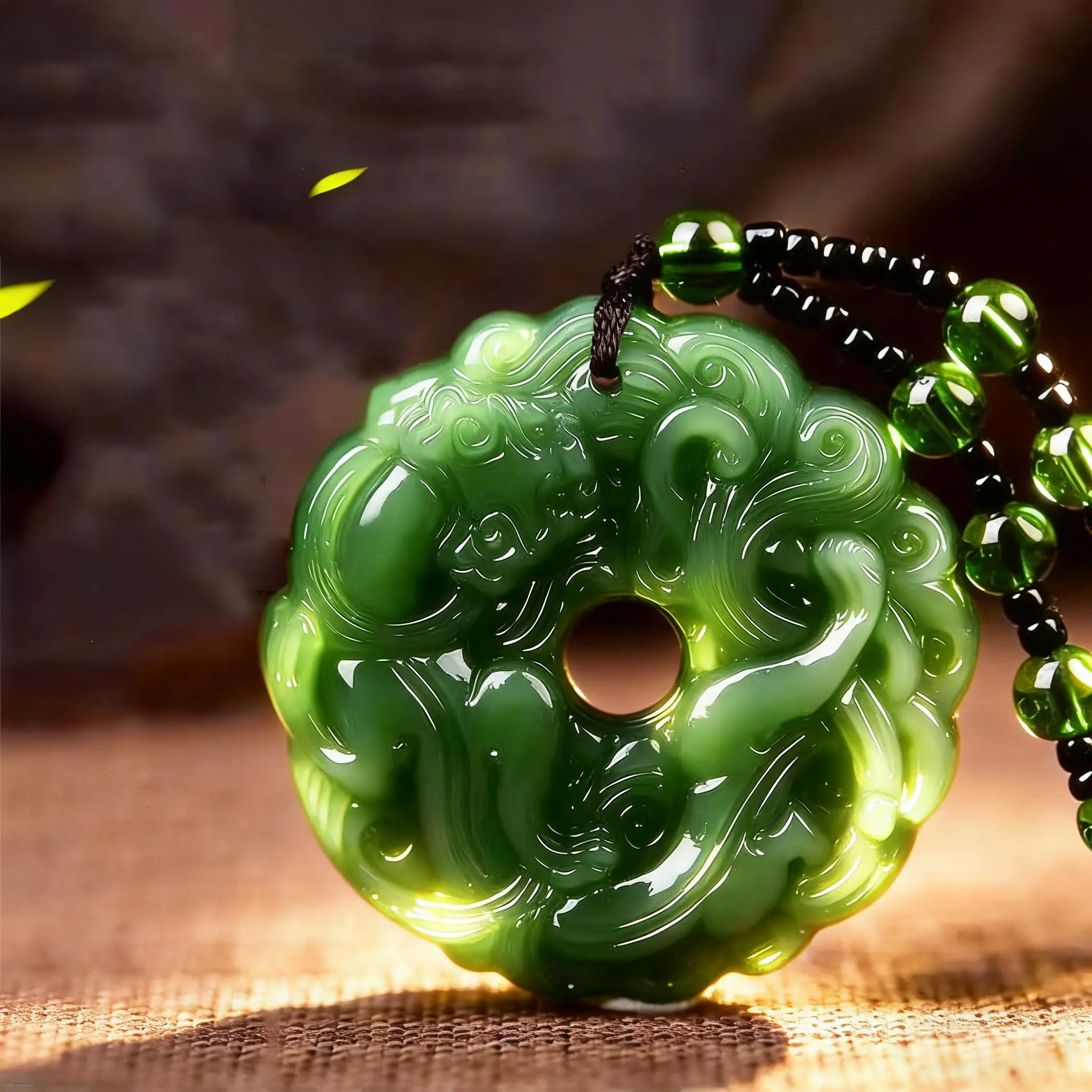 Natural Jade Pendant Necklace, Hand-Carved Spiritual Pixiu Donut Pendant Design, Lucky Amulet Charm with Adjustable Cord for Men & Women, Birthday Gift, Meaningful Gifts, Unisex Names, Adults, One-Piece