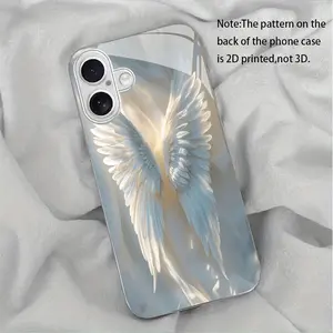 Soft Angel Wing White Yarn Silver Waterproof TPU Protective Smartphone Casing, Shockproof Cellphone Protector Accessory for iPhone 17,16,15,14,13,12,11,X,XS,XR,7,8 All Models
