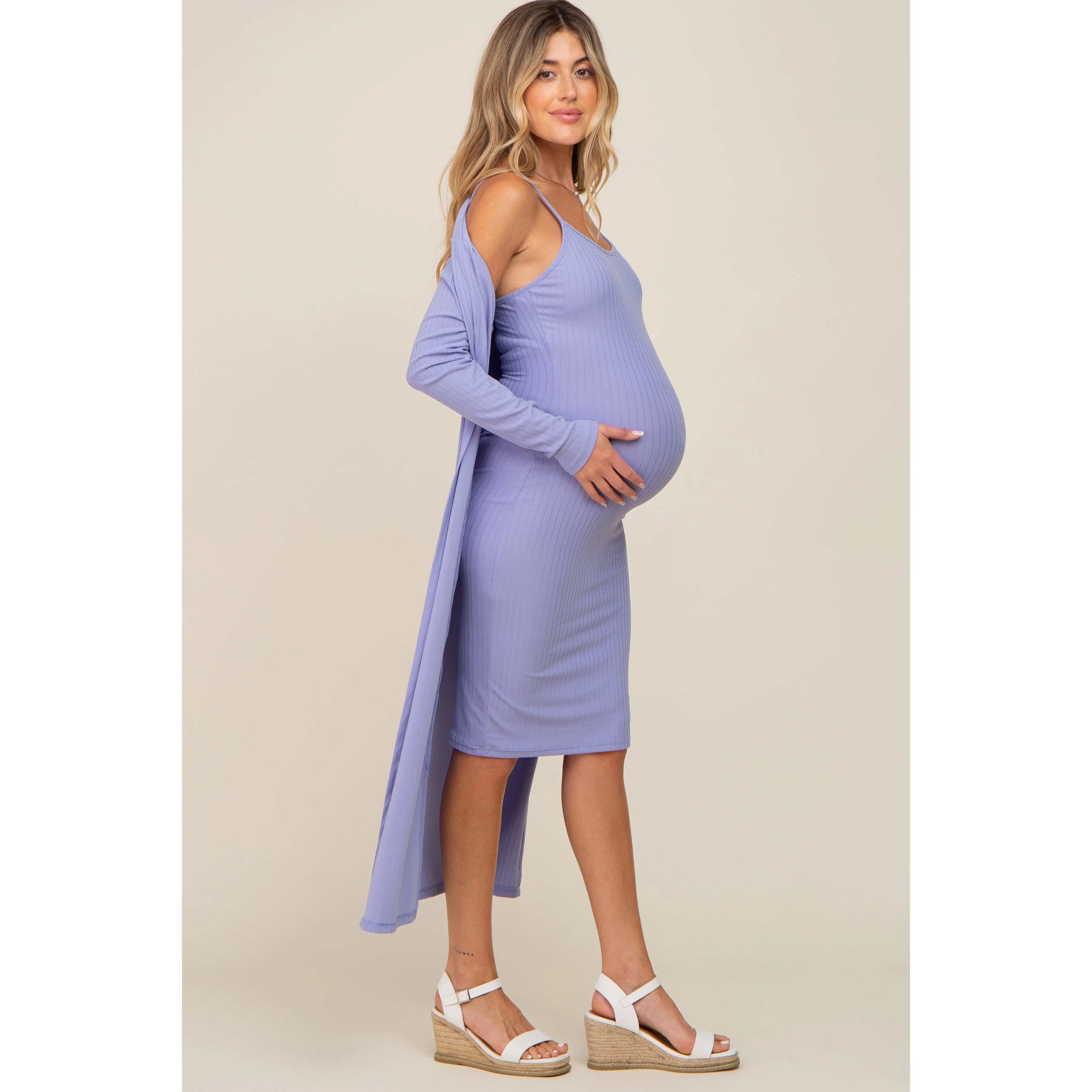 Lavender Ribbed Cardigan 2 Piece Maternity Set - TikTok Shop Lavender Ribbed Cardigan 2 Piece Maternity Set - TikTok Shop