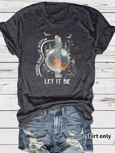 Women's Earth Tree Print T-Shirt, Casual Printed Soft Stretch Elastic Round Neck Short Sleeve Top, Casual Fit Fitted Summer Spring Tee, Vacation Wear Womenswear Streetwear, Casual Comfy Tee