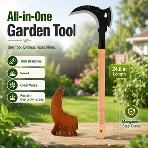 2026 Vaseeka new manganese steel double‑edged multifunctional gardening tool. 24.8-inch wooden handle model comes with a premium protective sleeve. Suitable for gardens. Farm. Garden courtyard. Garden tasks for various scenarios