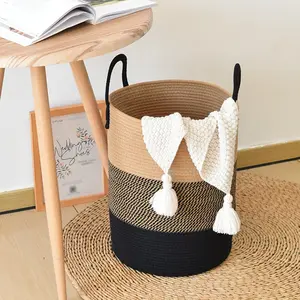 Woven Storage Basket Laundry Hamper with Handle, Bamboo Wicker Organizer Bin, Durable & Versatile Home Organization Solution