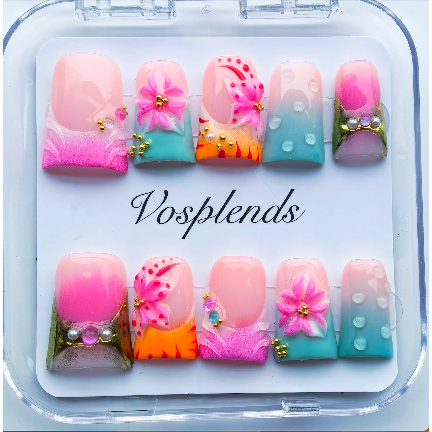 Spring Summer Big Clearance!Buy 2 get 1 free|Vosplends Handmade Y2K Acrylic Duck Mouth Press-On Nails, Y2K Style Duckbill Square Nails, Handmade Press On False Nails,  Perfect for Parties, Includes Jelly Glue, Crystal Stick