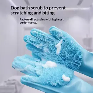 Pet silicone gloves for dogs and cats, anti-scratch and anti-bite pet bathing gloves, comfortable massage SPA gloves with brush