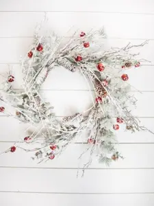 24” Christmas Flocked Pine Wreath with Jingle Bells