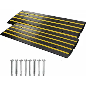 GAOMON 48''×16''×2.5'' Car Driveway Rubber Curb Ramp, 2 Packs Low Profile Threshold Ramp with Drainage Channel & Reflective Safety Strips, Gutter Bridge for Vehicle