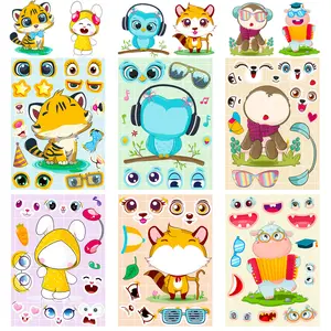 6 Sheets/Pack Small Animal Face-Swapping Puzzle Stickers for Crafts Scrapbooking and Decorating Fun Creative Designs Easy Peel and Stick