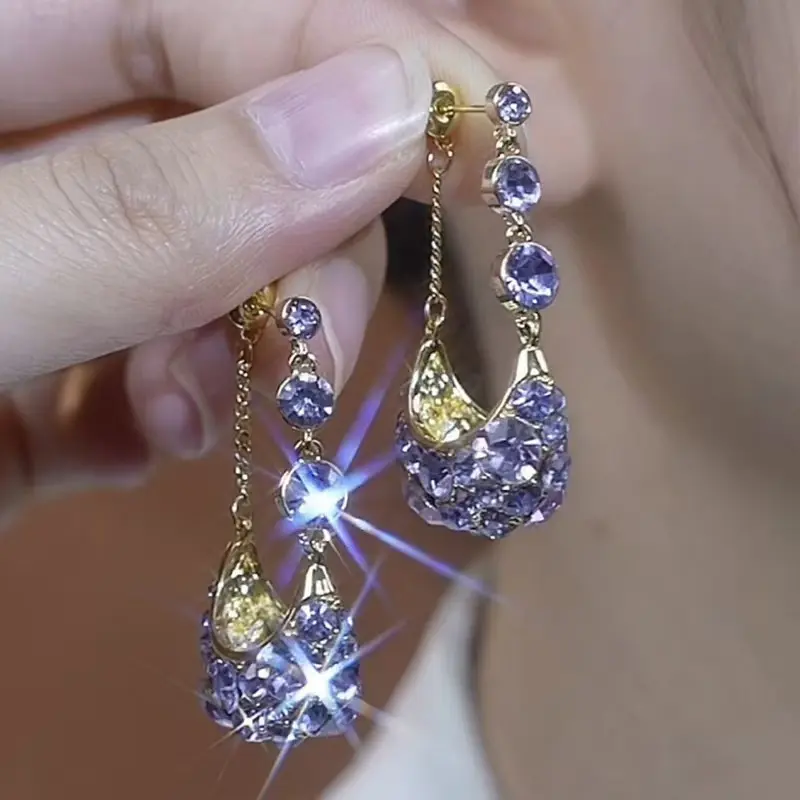 Women's 1-Pair Vintage Purple Rhinestone Basket Dangle Earrings - Lightweight 2cm Alloy Frame, Crafted with Lightweight Alloy, Dazzling Light Reflection Elegant Bling Costume Jewelry Gift for Birthday, Party