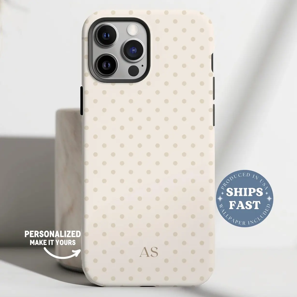 Personalized Beige Polka Dot Phone Case for iPhone 17 16 15 14 13 Pro Max  Initials iPhone Case Polka Dot Phonecase Monogram Custom Phonecase - TikTok  Shop