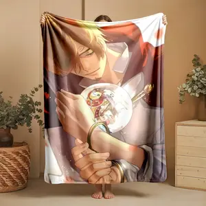 1 piece One Piece: Sanji and the Lucky Charm Crystal Ball themed flannel blanket - Super soft flannel blanket, suitable for beds and sofas, all-season use, modern design, digitally printed pattern, 100% polyester material, machine washable