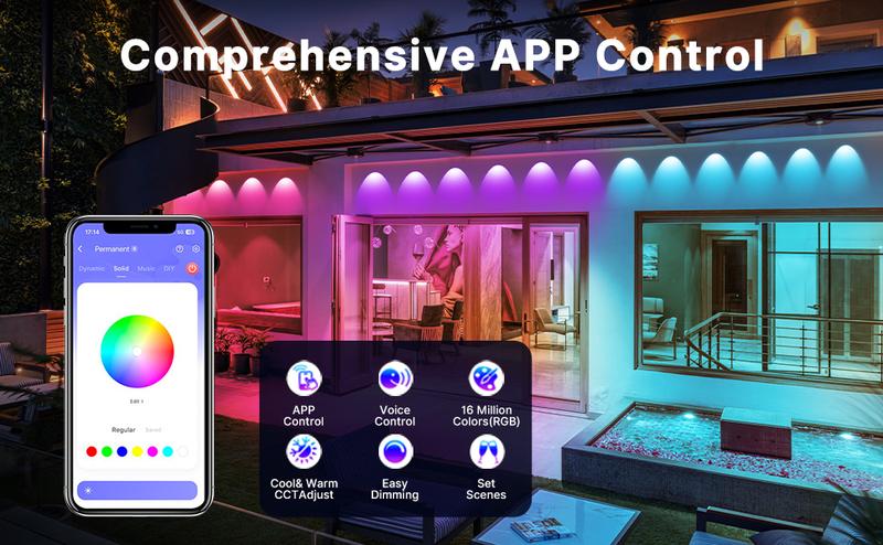 Nexillumi eaves light,Dynamic light，Permanent Qutdoor Lights100ft, Smart RGB IC Eaves Lights With72 Scene Modes, lP67 OutdoorLighting For Holiday Decorations,Party, 6OLEDS Garage Home