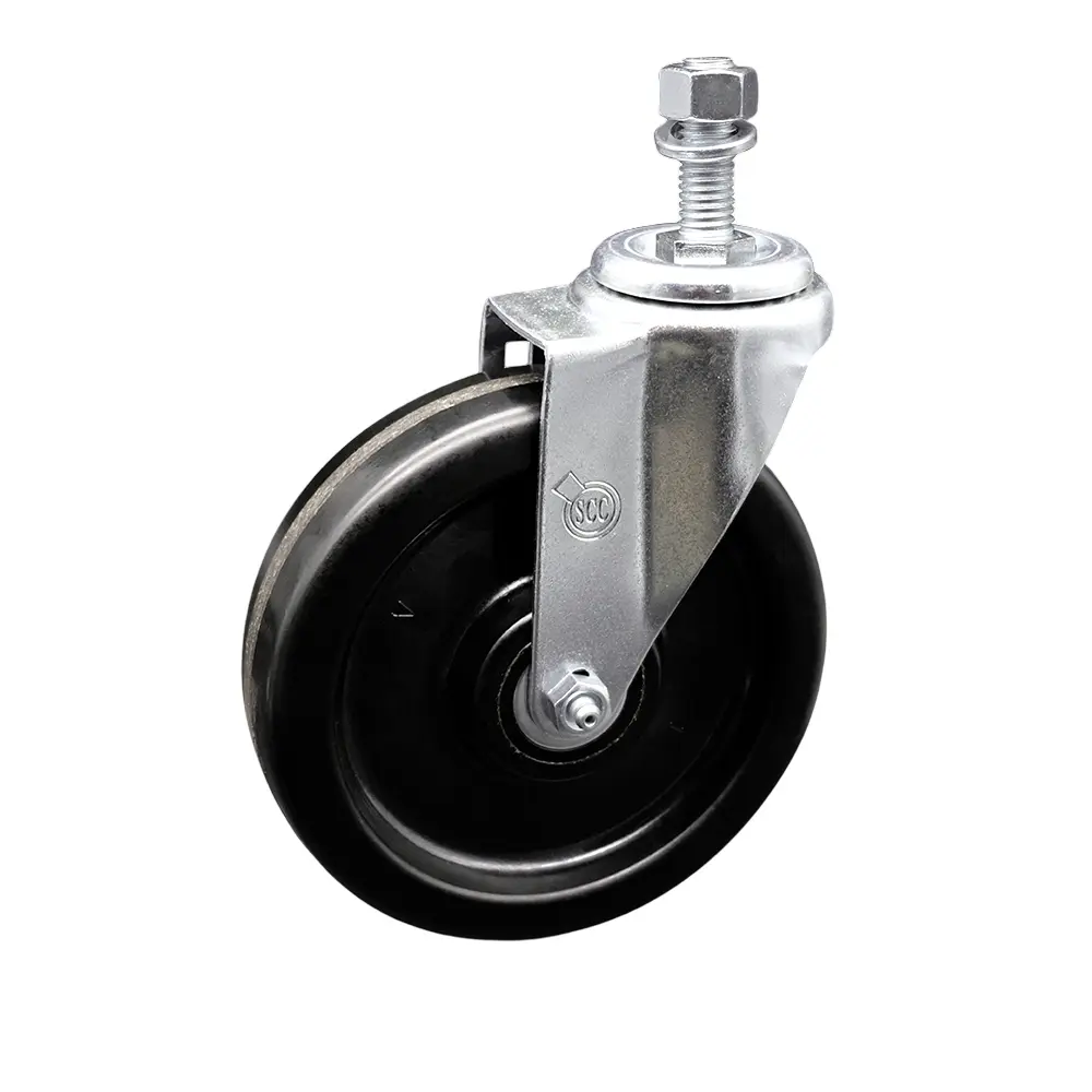 Service Caster SCC-TS20S615-PHR-121315 Industrial Phenolic Swivel Threaded Stem Caster with Ball Bearings, 6x1.5in Black High-Impact-Resistant Furniture Moving Wheel, 0.5in Stem, 300lbs Capacity, Bolt Hole Hardware for Material Handling Carts & Equipment