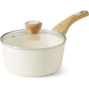 Ceramic Nonstick Sauce Pan with Lid, 1.5 Quart Small Saucepan, White Cooking Pot with Stay Cool Handle, Non  Kitchen Sauce Pot, Non stick Saucier Pan, Induction Pot, PFOA PTFE  Free