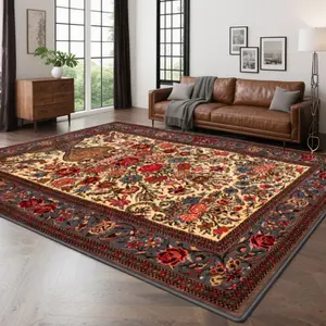 Velvet Soft Comfort Home Rug, Floral Area Rug, Vintage Floral Print, Holiday Decorative Carpet, Suitable for Hallway, Living Room, Bedroom, Outdoor Use
