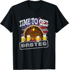 Time To Get Basted Funny Beer Thanksgiving Turkey Gift T-Shirt - Antoniojo Shop 44B081XXD55S