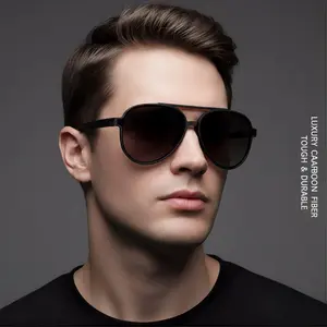 Unisex Polarized Aviator Sunglasses Black Carbon Fiber Temple, Anti-Glare Gradient Lens UV400 Protection Lightweight Trendy Sun Glasses for Men Women Driving Outdoor Sports Daily Wear 2026