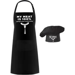 Chef Apron Hat Set,Adjustable Chef Hat and Apron Baker Costume with Pocket for Kitchen Grill BBQ Fathers Mothers