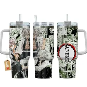 Sanemi Shinazugawa 40oz Tumbler With Handle Stainless Steel Tumbler, Wind Hashira Anime Gaming Cup, Iced Coffee Travel Mug, Gift for Otaku, Anime & Manga Fans