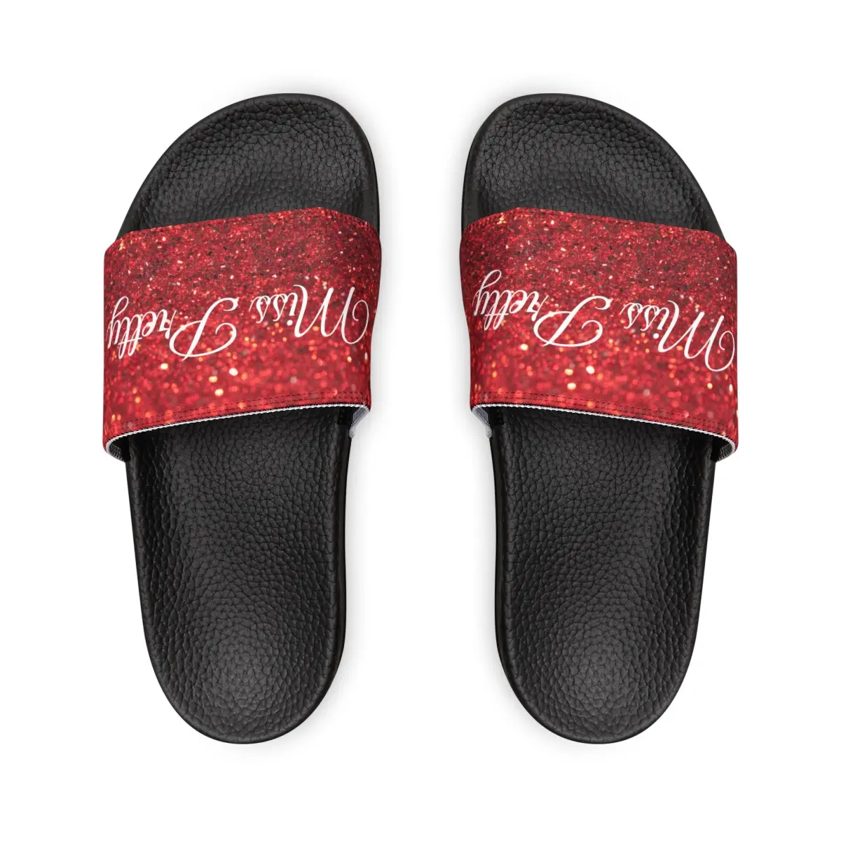 Miss Pretty's red/black glitter slides