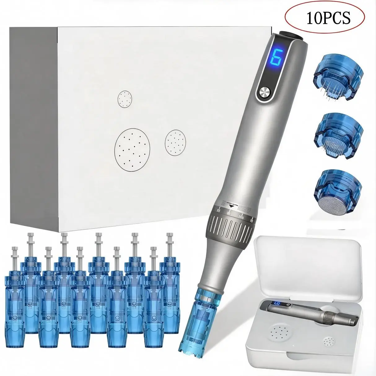 M-8-S Rechargeable Facial Beauty Pen - Portable Mini Skin Care Device with Nano Microcrystal Skin Rejuvenation, Advanced LED Display, 10 Nano Microcrystals for Home Use (Single Unit), Portable Rechargeable Mini Skin Care Devices