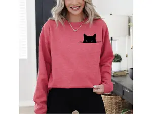 Cat Sweatshirt, Cute Cat Sweatshirt, Black Cat Shirt, Cat Peeking Sweater, Womens Funny Sweatshirt, Gift for Cats Lover, Cat Mom Sweater