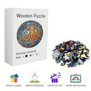 Ocean Octopus Wooden Jigsaw Puzzle for Adults & Kids - Challenging Irregular Shaped Pieces, Intricate Underwater Mandala Octopus Art Puzzle, Stress Relief Brain Teaser, Framable Wall Decor & Home Gift