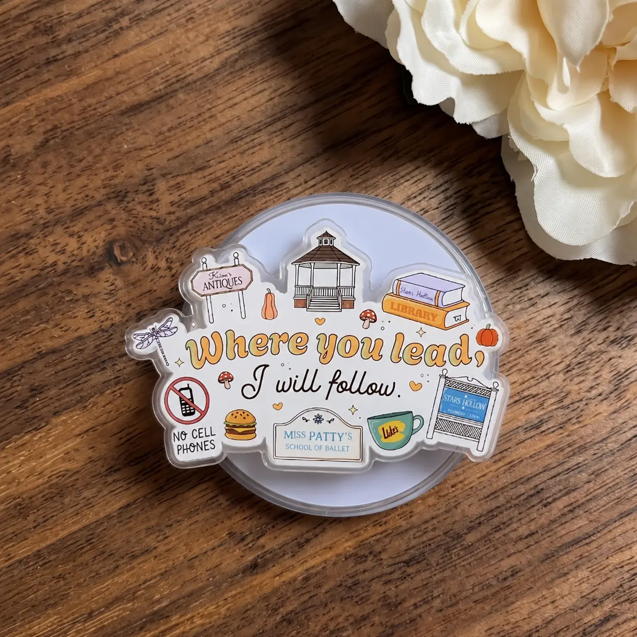Where You Lead I Will Follow Phone Grip Stand | Cozy Bookish Small Town Autumn Coffee MagSafe Kindle Grip | Phone Holder Gift