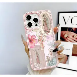 Virgin Mary Pattern Bling Glitter Phone Case with Sparkle Rhinestone Diamond , Airbag Anti-Fall Crystal Cover for iPhone 17 16 15 14 13 12 11 Pro Max Plus Air