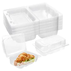 40PCS Disposable Plastic Hinged Food Containers with Clear Lids Clamshell Take Out Loaf Containers To Go Dessert Box Cake Slice Salad Pastry Sandwich Container 7.2x4.7x3 Inch