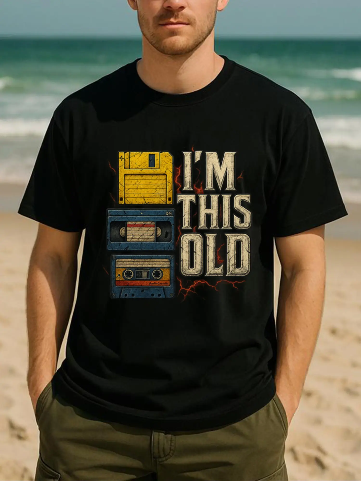 Men'S Vintage 80S Retro Gaming & Floppy Disk T-Shirt|  Relaxed Fit Short Sleeve Tee With Nostalgia Print, Floppy Disk & Cassette Tape Design For Casual Wear, Tech Events & 80S Themed Parties, Plus Size