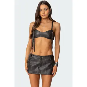 Sadaf Faux Leather Bra Top