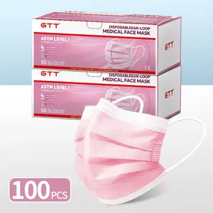 100pcs/2packs Pink, 3‑Layer GTT Disposable Face Masks Protection for Adults, ≥95% Filtration, Soft Elastic Ear Loops, Breathable Daily Cover for Home Office Travel School