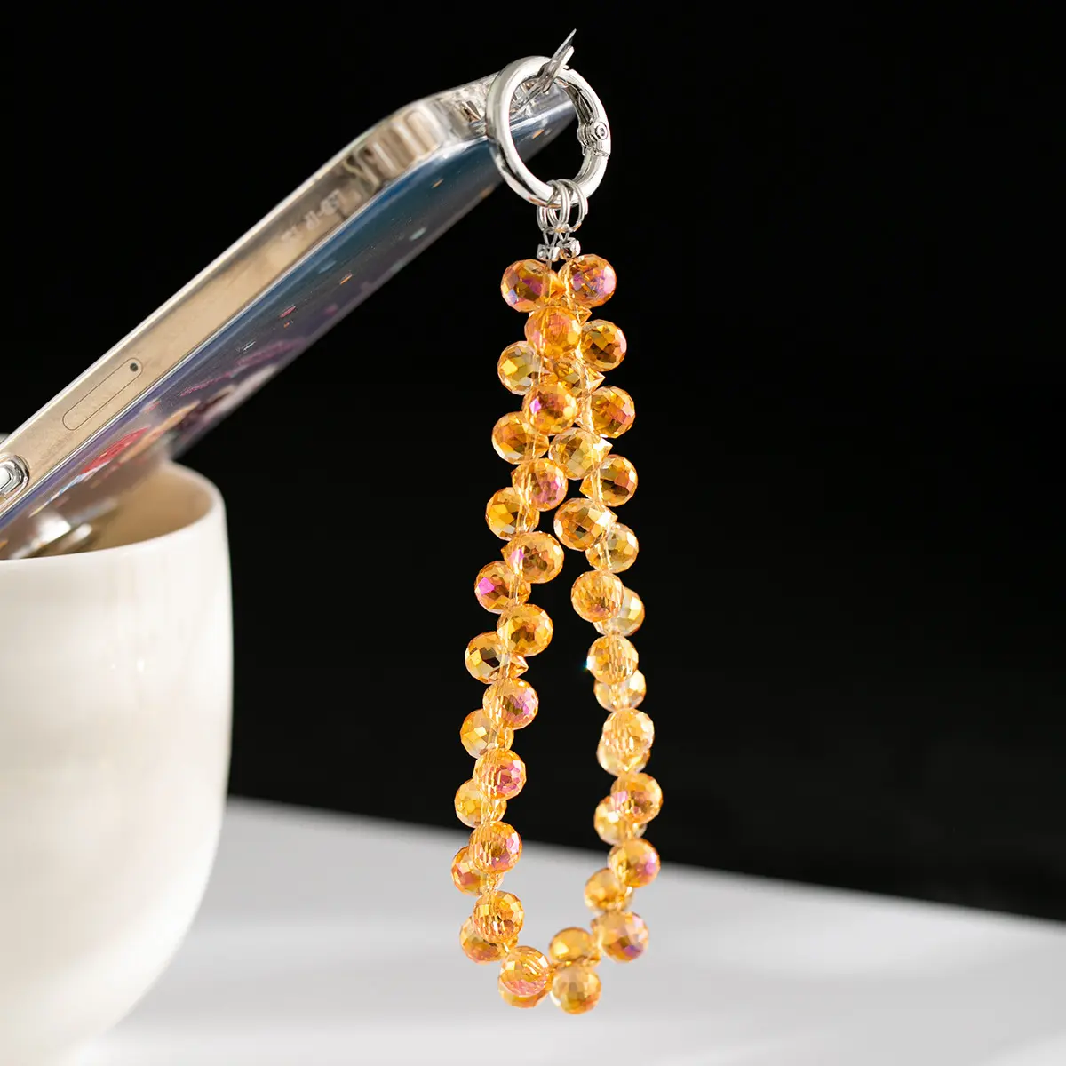Shiny Crystal Beaded Phone Wrist Strap for Women, Luxury Charm Lanyard with Tether Tab for Hands-Free Smartphone & Card Protection, Mobile, Accessories, Metal