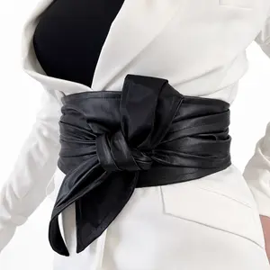 Black Wide Leather Obi Belt for Women