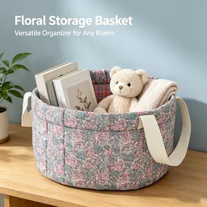 A must-have for soft girls—Pink Wei floral round basket organizer for rooms that instantly elevate the aesthetic. Its round, rolling design is super cute!