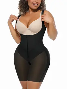 1 Count Women's Black Body Shapewear, Colombian Shapewear, Fajas, Front Zipper Closure Design Bodysuit, High Waist Tummy Control And Butt Lifting Silhouette Jumpsuit, Suitable For Workouts, Weddings, Parties, Beach Outings And Various Occasions