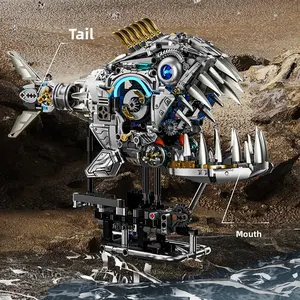Cyber Ocean Predator Brick Kit Robotic Piranha Whale Figure DIY STEM Puzzle for Kids Boys Teen Adults Creative Blocks Gear Display Decor Toy Model Set Fun Build Present Building Blocks