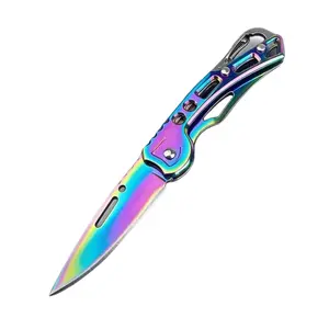 UFMUFM Rainbow Coated Folding Stainless Steel Cutlery Set - Palm-Sized Portable Multipurpose Knives with Safe Lock, Backpack Clip, Block, Outdoor Multifunctional Tools, Stainless Steel Tools for Kitchen, Outdoor Use